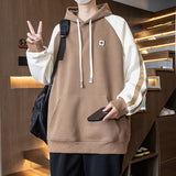 Jinquedai fall outfits men Hooded Sweater Men's Spring and Autumn Youth Contrast Color Stitching Clothes Trendy Handsome Junior High School Coat jinquedai