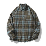Jinquedai fall mens outfits American Retro Plaid Shirt Men's Autumn New Lapel Patch Bag Design Couple Loose Long Sleeve Shirt Coat Women jinquedai