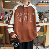 Jinquedai fall outfits men 2024 Spring New Simple Hooded Sweater Men's Youth Student Wear Casual Pullover Stitching Top jinquedai