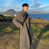 Jinquedai winter outfits men Myq Herringbone Coat Men's Mid-Length Korean Style Trendy over-the-Knee Trench Coat Men's Thickened Casual Loose Coat jinquedai