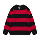 Jinquedai outfits for men 2024 Autumn New Contrast Color Striped Knitted Design Men and Women Couple Casual round Neck Sweater jinquedai