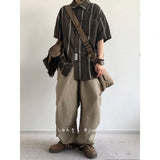 Jinquedai masc outfits Japanese Retro Loose Wide-Leg Overalls for Boys and Girls Summer Thin All-Match Straight Ankle-Tied Casual Pants Fashion jinquedai