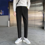 Jinquedai classy outfits men Autumn and Winter Woolen Pants Men's Straight Cropped Casual Pants Korean Winter Brushed Thickened Trousers Woolen Small Suit Pants Men jinquedai