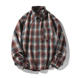 Jinquedai fall mens outfits American Retro Plaid Shirt Men's Autumn New Lapel Patch Bag Design Couple Loose Long Sleeve Shirt Coat Women jinquedai