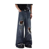 Jinquedai 90s streetwear American Ripped Jeans Men's Niche High-Grade Pants Couple jinquedai