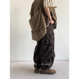 Jinquedai masc outfits Japanese Retro Loose Wide-Leg Overalls for Boys and Girls Summer Thin All-Match Straight Ankle-Tied Casual Pants Fashion jinquedai