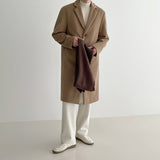 Jinquedai old money outfits men Men's Woolen Coat Mid-Length Autumn and Winter Korean Style Loose British Style Thick Woolen Trench Coat jinquedai
