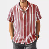 Jinquedai masculine men 2024 Striped Contrast Color Series Peripheral Button Trendy Summer Pocket Short Sleeve Shirt jinquedai