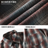 Jinquedai fall mens outfits American Retro Plaid Shirt Men's Autumn New Lapel Patch Bag Design Couple Loose Long Sleeve Shirt Coat Women jinquedai