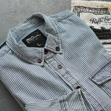 Jinquedai classy outfits men Ameikaji Retro Classic Re-Washed Denim Striped Shirt Men's Spring and Autumn Long Sleeve Cotton Loose Shirt jinquedai