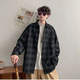 Jinquedai fall mens outfits American Brushed Plaid Long-Sleeved Shirt Men's Spring and Autumn New Versatile Retro Coat Youth Loose Casual Shirt jinquedai