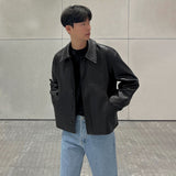 Jinquedai masculine men Short Motorcycle Leather Jacket Men's Autumn New Korean Style Trendy High-Grade Lapel Loose Leather Jacket jinquedai