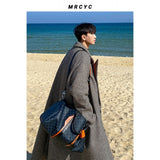 Jinquedai masculine men Myq Japanese Plaid Woolen Coat Men's Mid-Length Korean Style Trendy Autumn and Winter Windbreaker Loose Casual Coat jinquedai