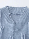 Jinquedai Ripped Tasseled Sweater Vest Jinquedai