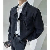 Autumn Korean Fashion Denim Set Men High Level Design Solid Color Denim Coat+Jeans Unisex Y2K Clothes Harajuku Two Piece Sets jinquedai