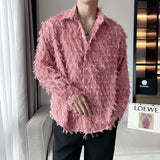 Jinquedai Sleeve Shirt Spring 2024 Trendy Men's Casual Long Solid Color Elegant Splicing Tassel Niche Design Fashion Tops jinquedai