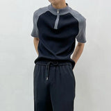 Jinquedai Men's T-shirt New Knitted Short Sleeve Y2k Function Polo Shirts Korean Slim Splice Knitwear 2024 Contrast Fashion Pullovers Tops jinquedai