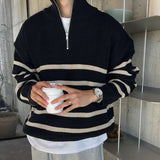 Jinquedai Men's Clothing Business Zip-up Knit Sweater Male Coat Zipper Striped Jacket Collared Pullovers Cheap T Shirt Korean Fashion Neck jinquedai