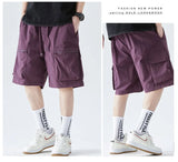 Jinquedai Summer Men Casual Cargo Shorts Fashion Loose Breathable Multi-Pocket Harajuku High Street Drawstring Straight Leg Pants jinquedai