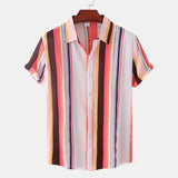 Jinquedai Summer Men Colorful Striped Shirts Fashion Hawaiian Blouse Casual Short Sleeve Button Shirts Tops jinquedai