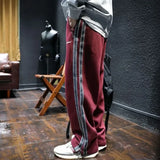 Jinquedai Trousers Straight Men's Sweatpants Autumn and Winter Male Sports Pants Striped Cotton Elastic Wide Baggy Tracksuit Bottoms Retro jinquedai