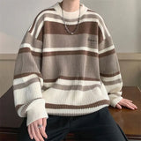 Jinquedai New Crewneck Sweaters Men Loose Knitted Pullover Streetwear Mens Oversized Sweater Fashion Casual Sweater Men Pullovers X32