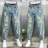 Jinquedai Men's Jeans with Holes Blue Trousers Torn Broken Ripped Harem Man Cowboy Pants Designer Xs Spring Autumn Casual Denim Grunge Y2k jinquedai