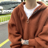 Jinquedai Spring Autumn Half Zip Men Pullover Korean Fashion Loose Hooded Knitted Sweater Coat Unisex Oversized Simplicity Pull Homme New jinquedai