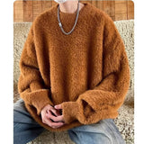 Mohair Sweaters Men Korean Thicken Warm Knitting Autumn Winter Loose Casual Long Sleeve Pullovers Fleece Streetwear jinquedai