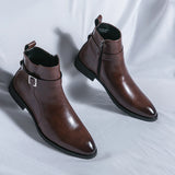 Jinquedai New Brown Ankle Boots for Men Business Black Zipper Handmade Short Boots  Size 38-47 jinquedai