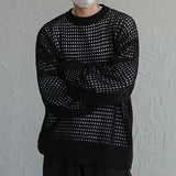 Men's Mesh Hollow Sweater Sexy Hollow Sweater Pullover Sweater Fashionable Spring and Autumn Long-sleeved Sweatshirt jinquedai