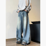 Jinquedai Men's Denim Pants Wide Leg Boyfriend Jeans Vintage Old Blue Washed Male Jeans Loose Casual Jeans Fashion ‌Cowboy Trousers jinquedai