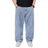 Jinquedai Oversize Jeans Men Spring Autumn Casual Loose Straight Denim Pants Plus Size Wide Leg Elastic Waist Trouser Clothing For Fat Man jinquedai