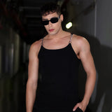 Jinquedai Metal Chain Strap Design Sleeveless T-shirts Men's Street Fashion Clothes 2024 Summer Male Tank Tops jinquedai