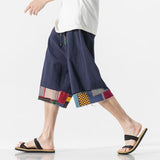 Jinquedai Men's Summer Thin Linen Shorts Loose Straight Men's Pants Japanese Patchwork Wind Over the Knee Beach Pants jinquedai