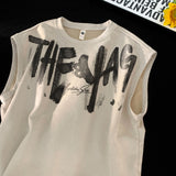 Jinquedai Fashion Letter Print Sleeveless Vest 2024 Summer Men Basketball Vest T-shirt Casual Loose Suede Tank Top jinquedai