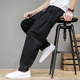 Jinquedai Spring Cotton Linen Pants Men Elastic Waist Casual Harem Pant Loose Sweatpants Traditional Chinese Trousers pantalons homme jinquedai