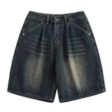 Jinquedai Blue Vintage Denim Shorts Men's 2024 Summer Loose Casual Jeans Shorts Black Retro Baggy Shorts Unisex jinquedai