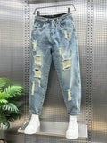 Jinquedai Men's Jeans with Holes Blue Trousers Torn Broken Ripped Harem Man Cowboy Pants Designer Xs Spring Autumn Casual Denim Grunge Y2k jinquedai