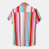 Jinquedai Summer Men Colorful Striped Shirts Fashion Hawaiian Blouse Casual Short Sleeve Button Shirts Tops jinquedai