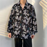 Jinquedai Korean Version Mens Vintage Long Sleeve Dress Shirt Trend Couple Hawaiian Loose Flower Print Blouses Shirt Mens Designer Clothes jinquedai