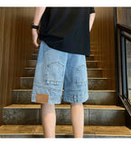 Jinquedai High Street Denim Short Retro Blue Jeans Summer New Men's Baggy Shorts Y2k Oversize Clothes Unisex Jeans jinquedai