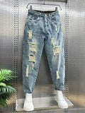 Jinquedai Men's Jeans with Holes Blue Trousers Torn Broken Ripped Harem Man Cowboy Pants Designer Xs Spring Autumn Casual Denim Grunge Y2k jinquedai