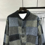 Jinquedai Knitted Sweaters for Men Collared Plaid Black Man Clothes Cardigan Large Big Size Heated Japanese Harajuku Fashion Overfit Baggy jinquedai