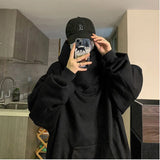 Jinquedai Harajuku High Collar Loose Hoodie Spring Hip Hop Sweatshirt Hooded Baggy Fashion Streetwear Black/Gray Long Sleeve Men Hoodies jinquedai