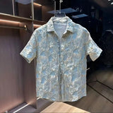 Jinquedai Ethnic Style Scalding Gold Flower Shirts And Shorts Two Piece Set Mens Fashion Short Sleeved Suits Summer Casual Loose Outfits jinquedai