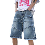 Jinquedai American High Street Men's Wide Leg Denim Shorts Summer  New Fashion Casual Baggy Short Jeans Male Chic Burrs Clothes jinquedai