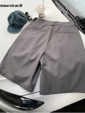 Jinquedai Spring Summer Loose Casual Soft Grey Pleated Shorts for Men with High Waist Short Straight Pants Korean Clothes 2024 jinquedai