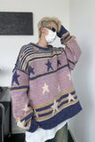 Y2K Star Sweater Men Harajuku Striped Knitted Pullovers Jumpers Male Tops Oversize Purple Winter Streetwear Hip Hop jinquedai