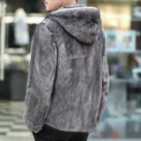 Jinquedai High Quality Hooded Zipper Short Style Grey Faux Fur Coat Autumn Winter Trend Thickened Warm Jackets 2024 New Cloth 12C1885 jinquedai